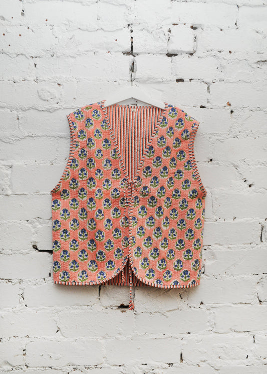 The Folk Waistcoat -  Pink & Blue Floral