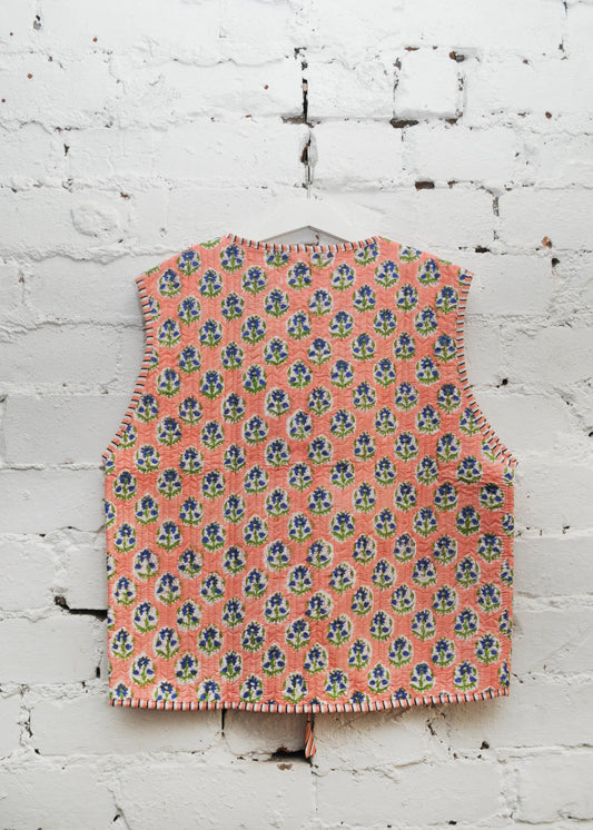 The Folk Waistcoat -  Pink & Blue Floral