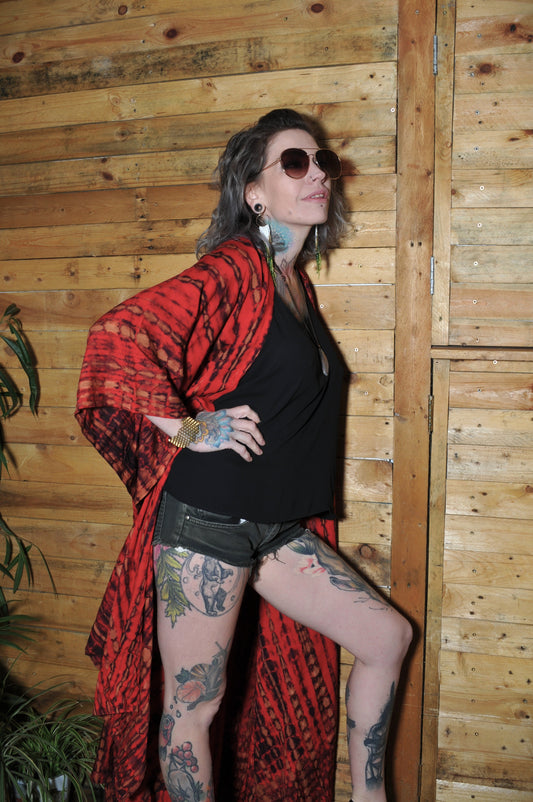 Tie Dye Kimono in Red